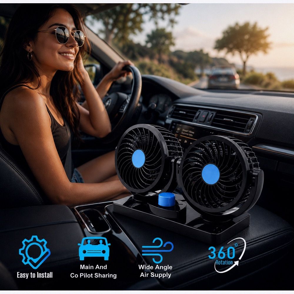 12V Car Fan 360° Dual Head 2-Speed Quiet Cooling for All Vehicles-A2011 Car Interior Fan-image-42