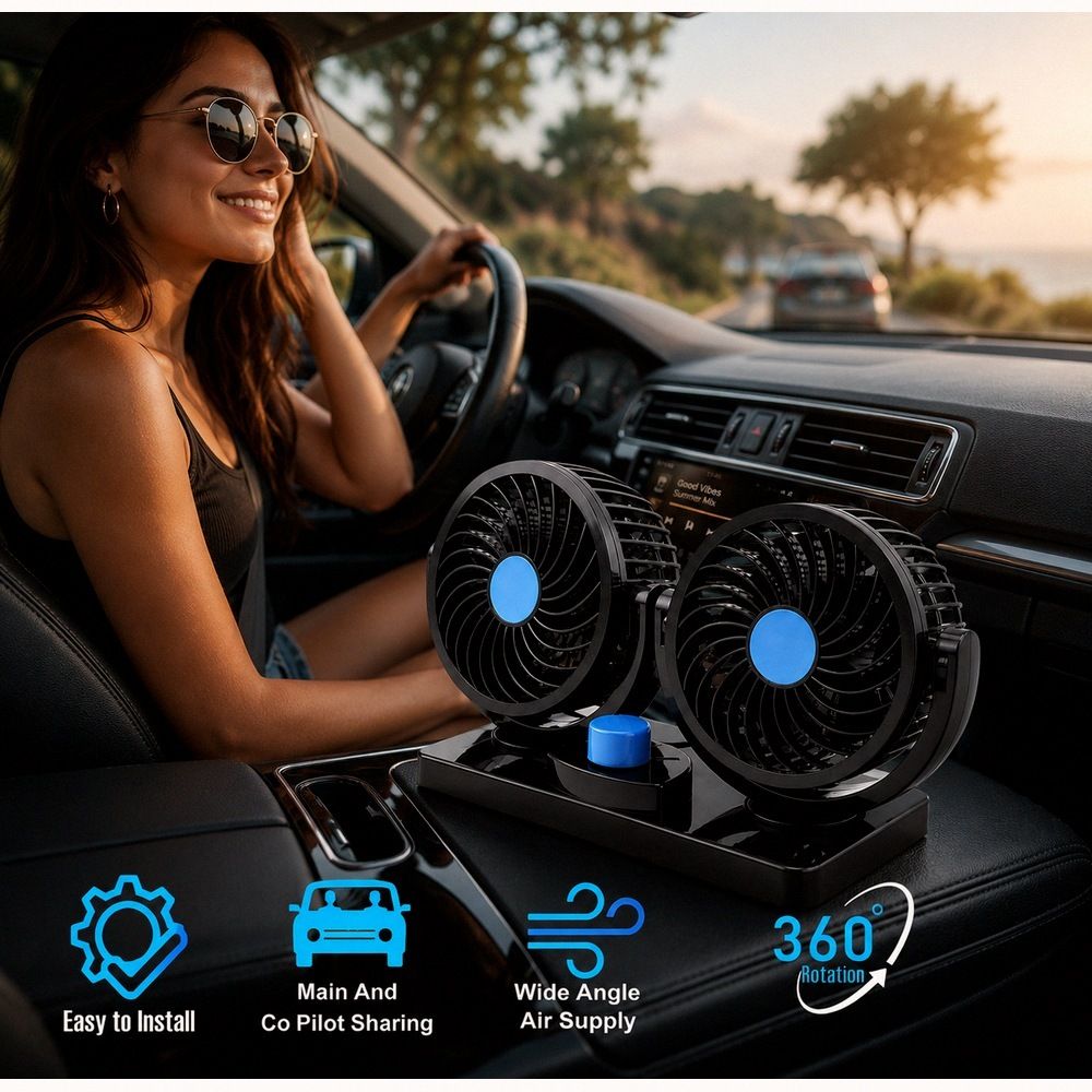 12V Car Fan 360° Dual Head 2-Speed Quiet Cooling for All Vehicles-A2392 Car Interior Fan-image-46