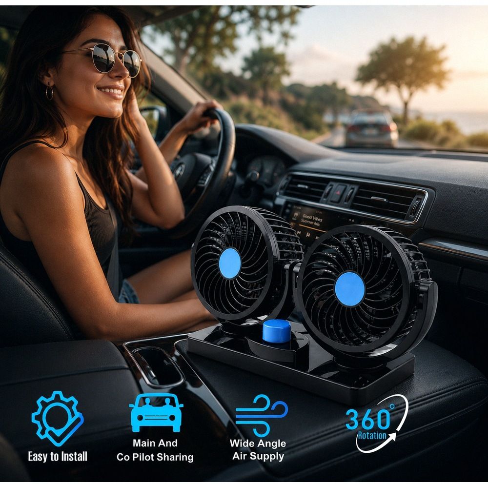 12V Car Fan 360° Dual Head 2-Speed Quiet Cooling for All Vehicles-A1749 Car Interior Fan-image-41