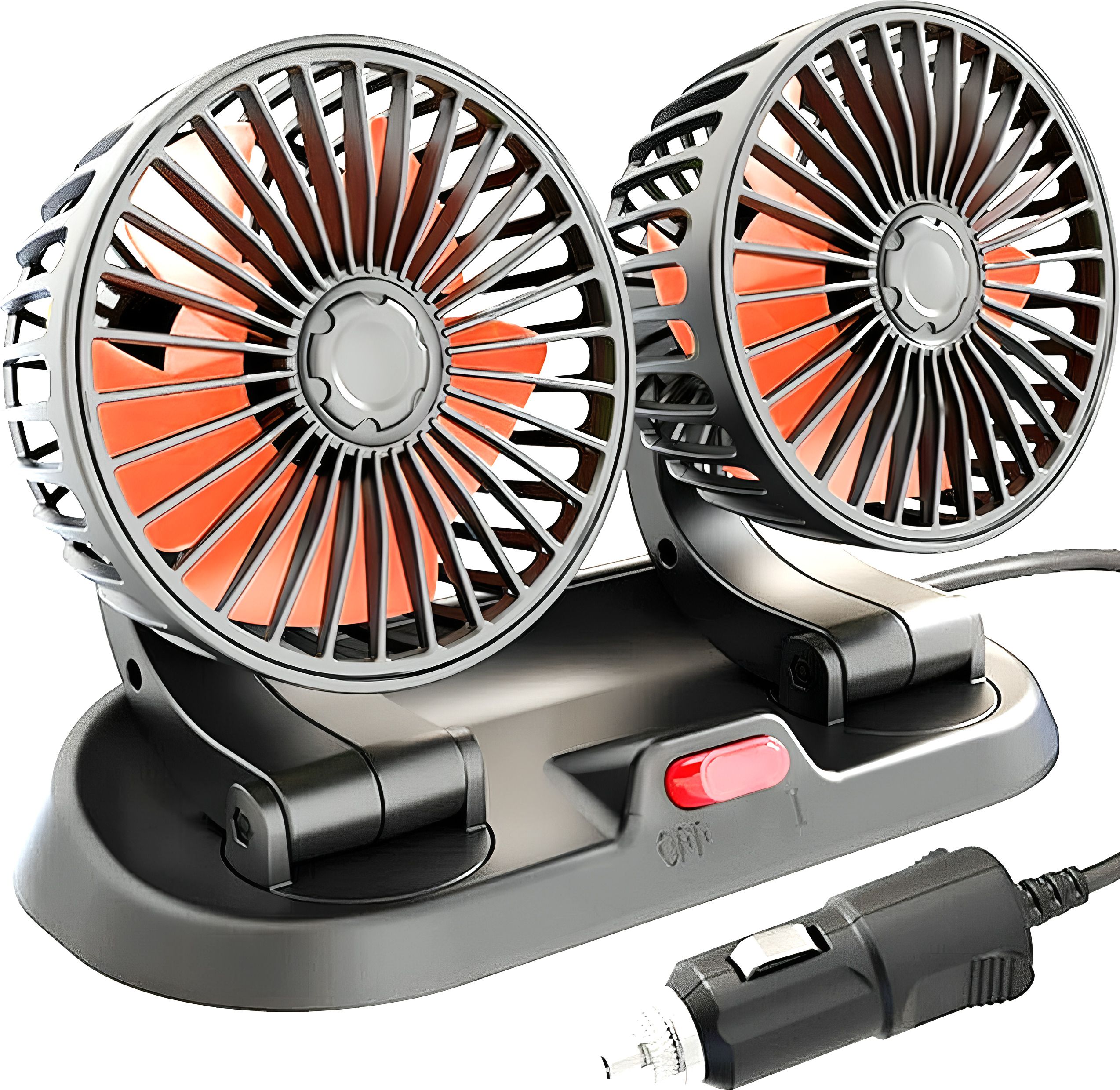 Premium Telescopic Adjust Dual head red Car fan Cooling 360 Degree with stickers Car Interior Fan-image-32