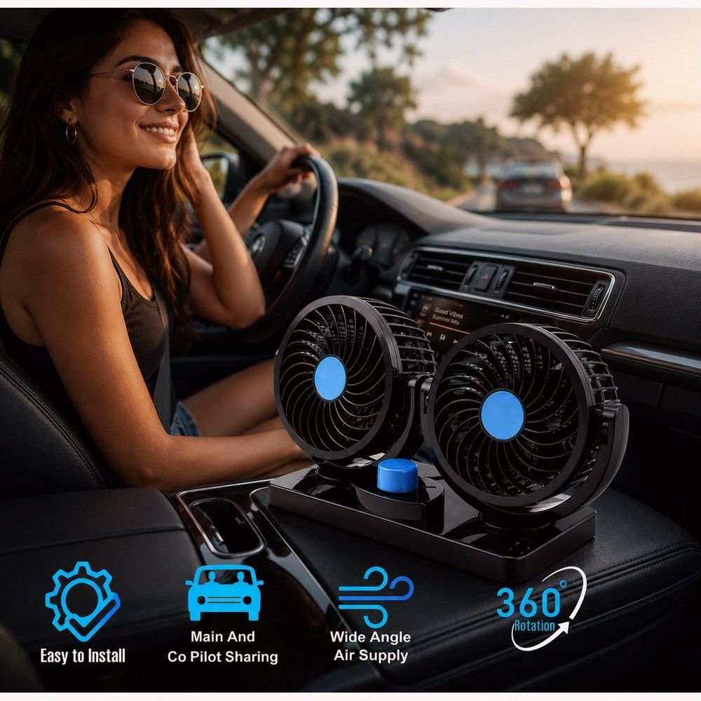 12V Car Fan 360° Dual Head 2-Speed Quiet Cooling for All Vehicles-A1175 Car Interior Fan-image-44