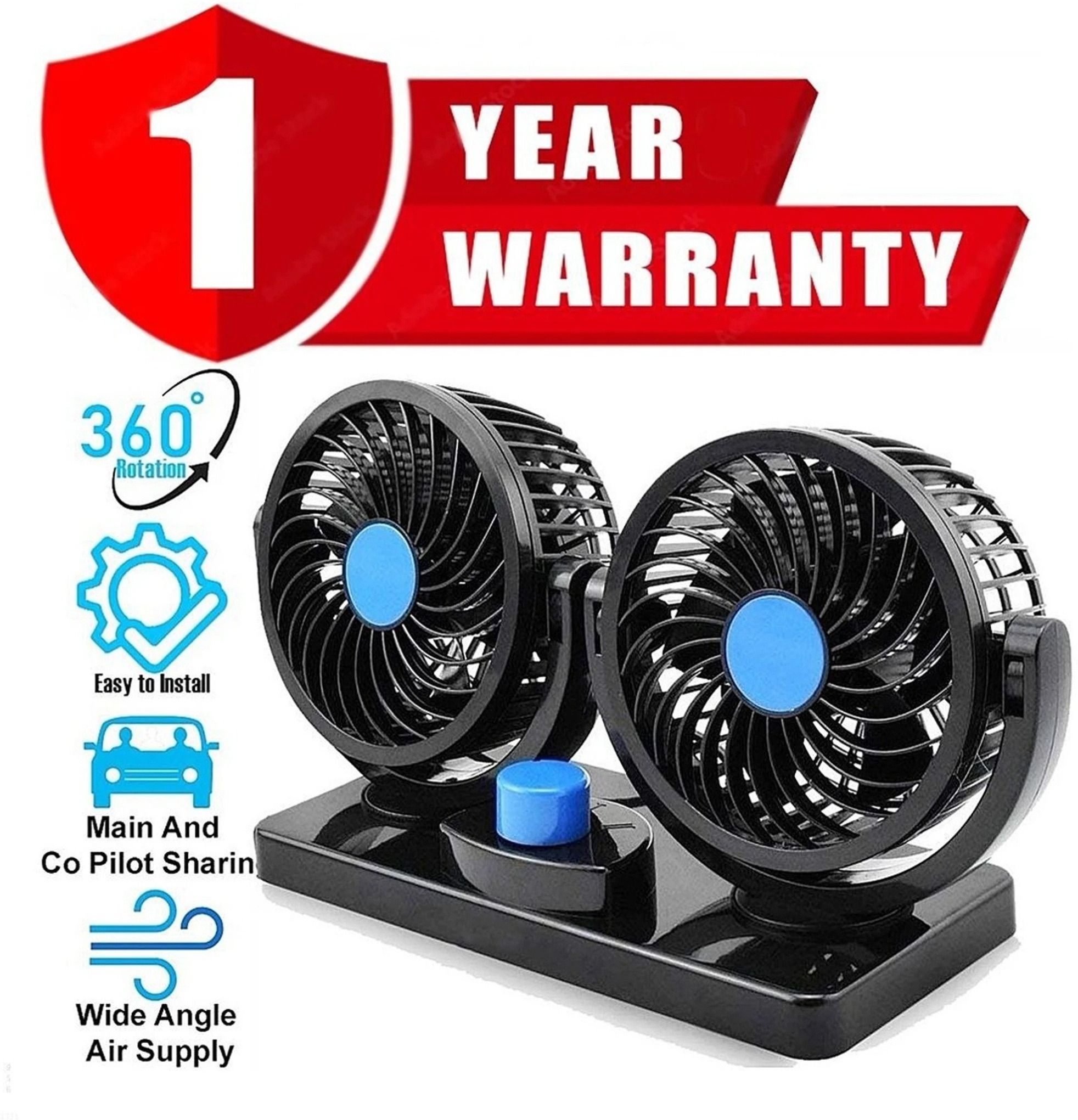 Car Fan 12V 360 Head 2 Speed Quiet Strong for All Auto Vehicles-Y016 Car Interior Fan-image-2