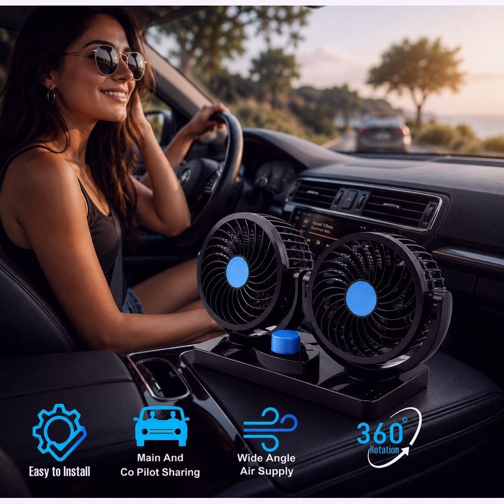 12V Car Fan 360° Dual Head 2-Speed Quiet Cooling for All Vehicles-A1935 Car Interior Fan-image-47