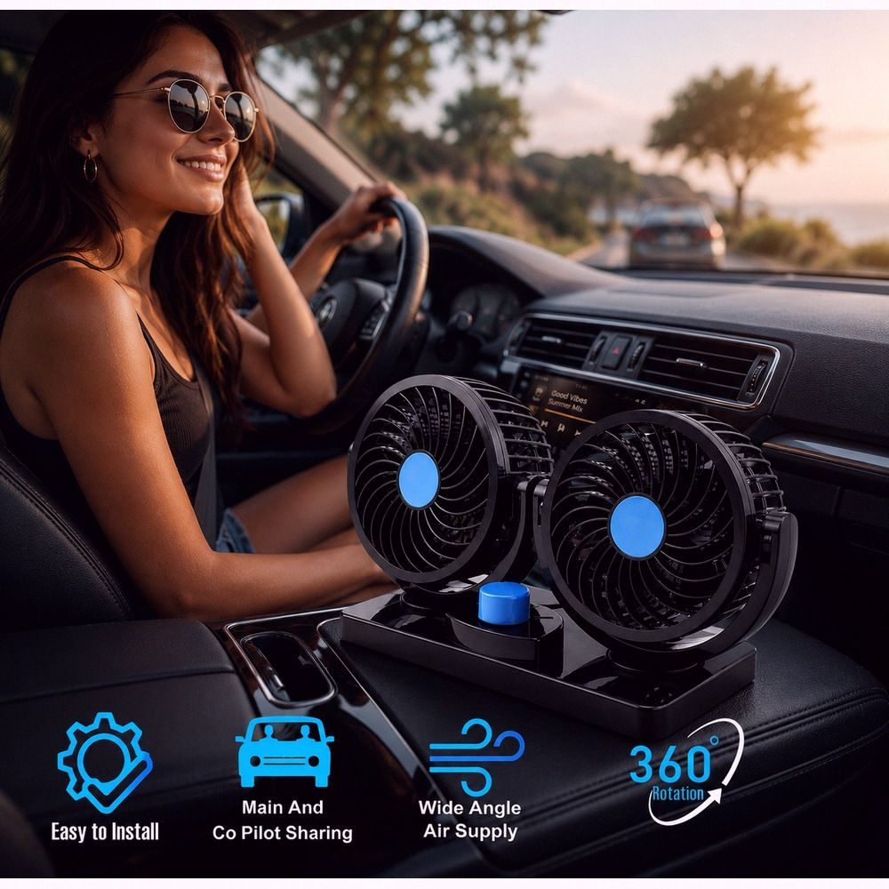 12V Car Fan 360° Dual Head 2-Speed Quiet Cooling for All Vehicles-A1629 Car Interior Fan-image-49