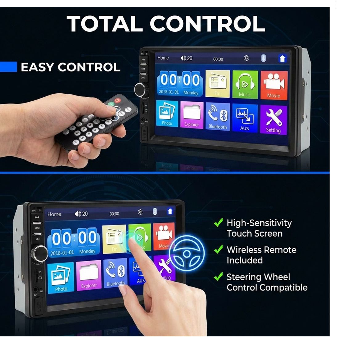 prokonai 7" Touch VIDEO Pro+ Bluetooth/USB/Remote/Phone Charging - Diamond H0111 Car Stereo-picture-23