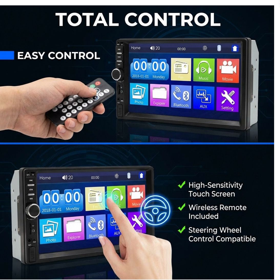 prokonai 7" Touch VIDEO Pro+ Bluetooth/USB/Remote/Phone Charging - Diamond H0203 Car Stereo-picture-2