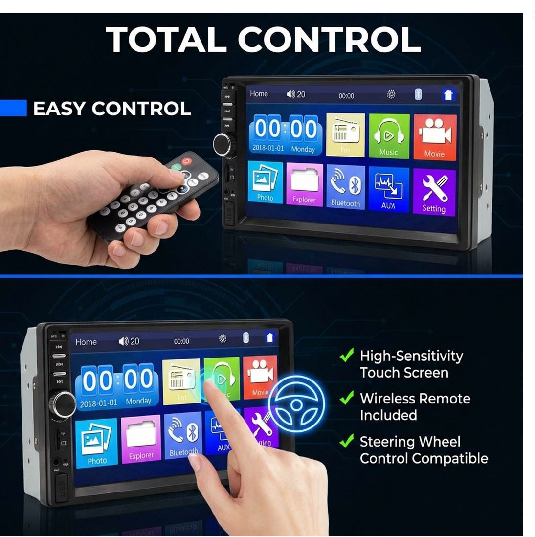 prokonai 7" Touch VIDEO Pro+ Bluetooth/USB/Remote/Phone Charging - Diamond H1486 Car Stereo-picture-43