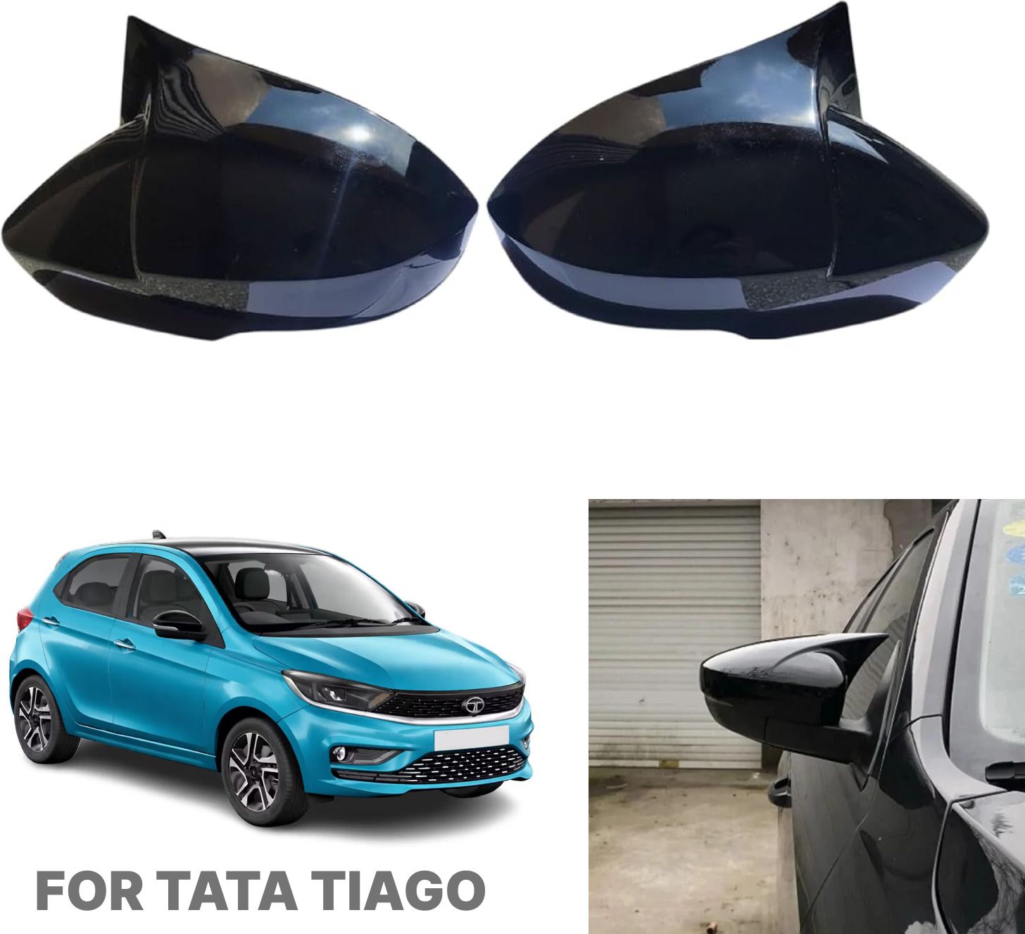 aksmit Batman Style Car Side Mirror Cover Black, ABS Gloss Cap for Car tata tiago Plastic Car Mirror Cover-picture-10