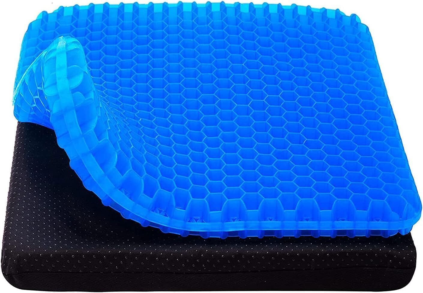 Gel Seat Double Thick with Non-Slip Cover, Breathable Honeycomb Gel Cushion Back / Lumbar Support