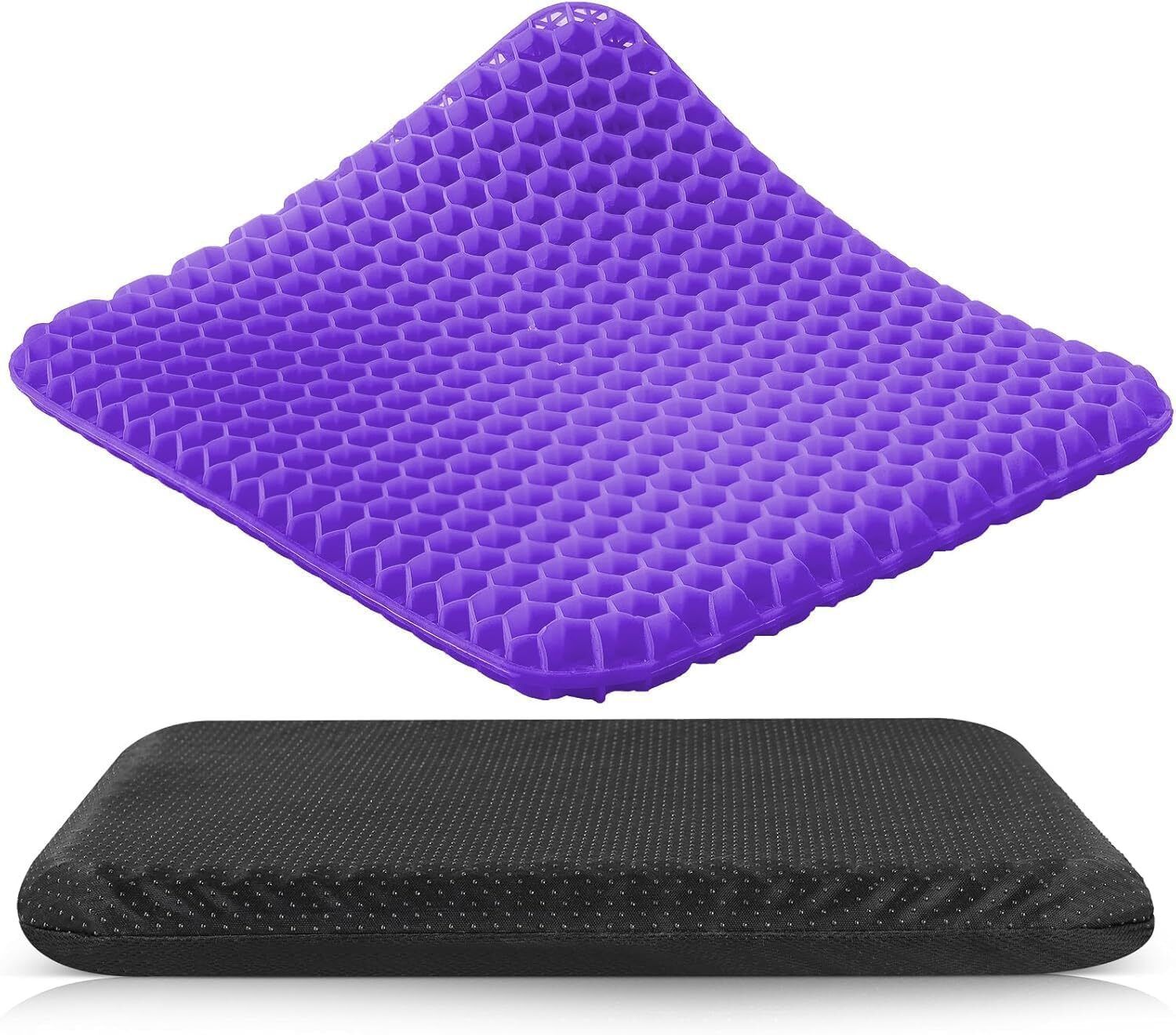 Gel Seat Double Thick with Non-Slip Cover, Breathable Honeycomb Gel Cushion Back / Lumbar Support-image-1