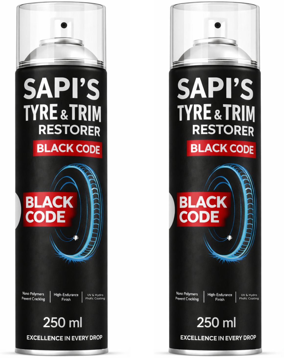 sapi's Tyre & Trim Restorer Black Code Spray – 250ml pack of 2 Front Alloy Plastic Hero NA Motorbike Tyre Rim-picture-11
