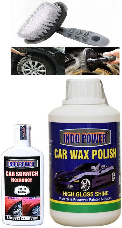 indopower CAR WAX POLISH 250gm+ Scratch Remover 100gm.+All Tyre Cleaning Brush Combo-picture-48