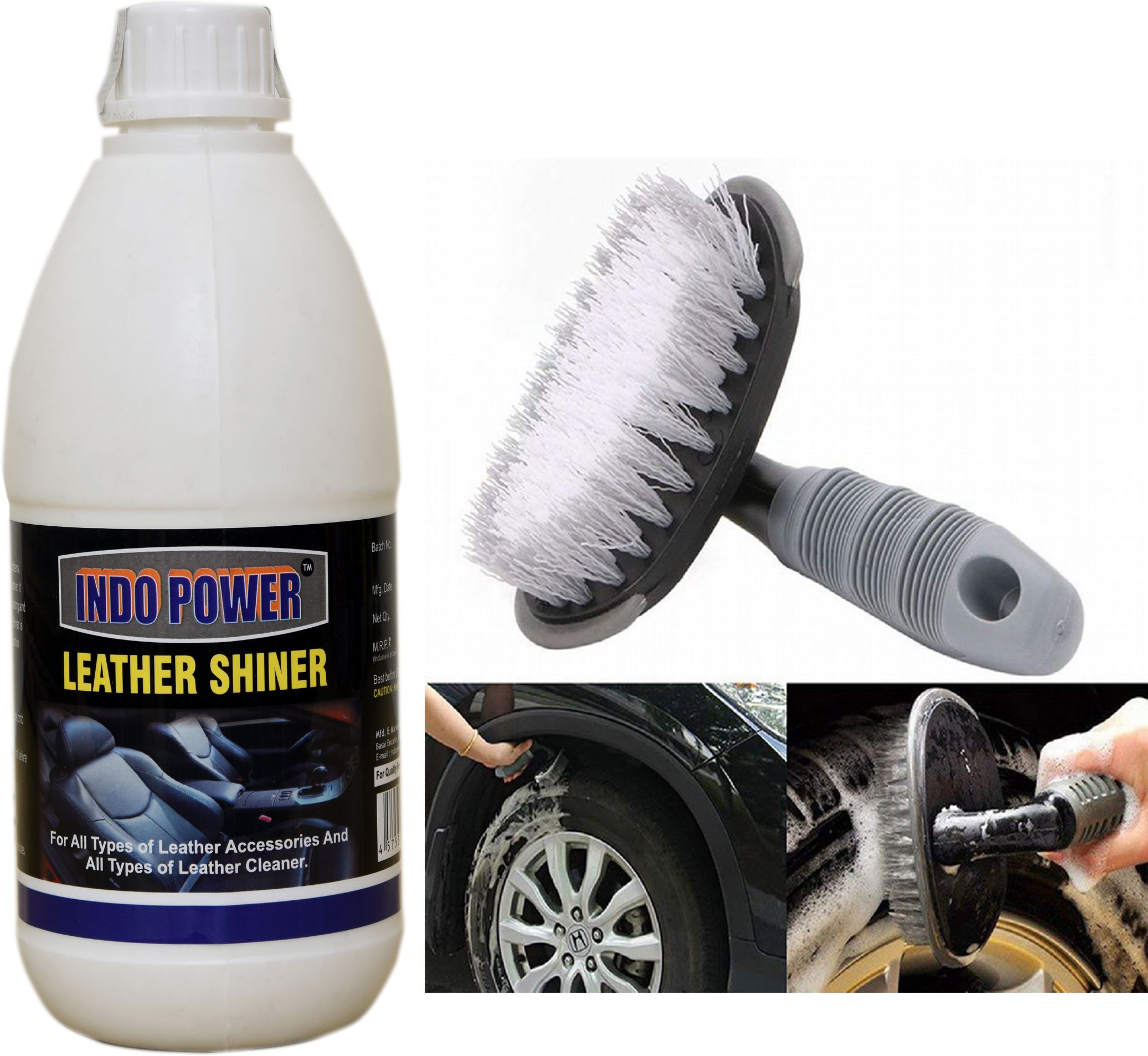 indopower LEATHER SHINER 500ml.+All Tyre Cleaning Brush 1 pic . Combo-picture-31
