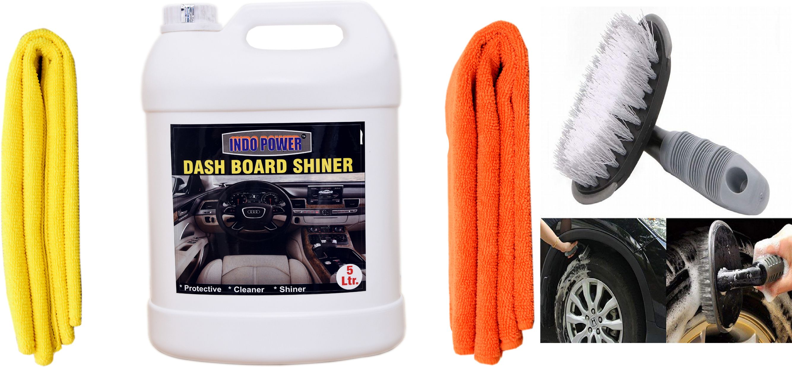 indopower TOP399-DASHBOARD SHINER 5ltr. + 2PC CAR MICROFIBER CLOTH+All Tyre Cleaning Brush Car Washing Liquid-picture-11