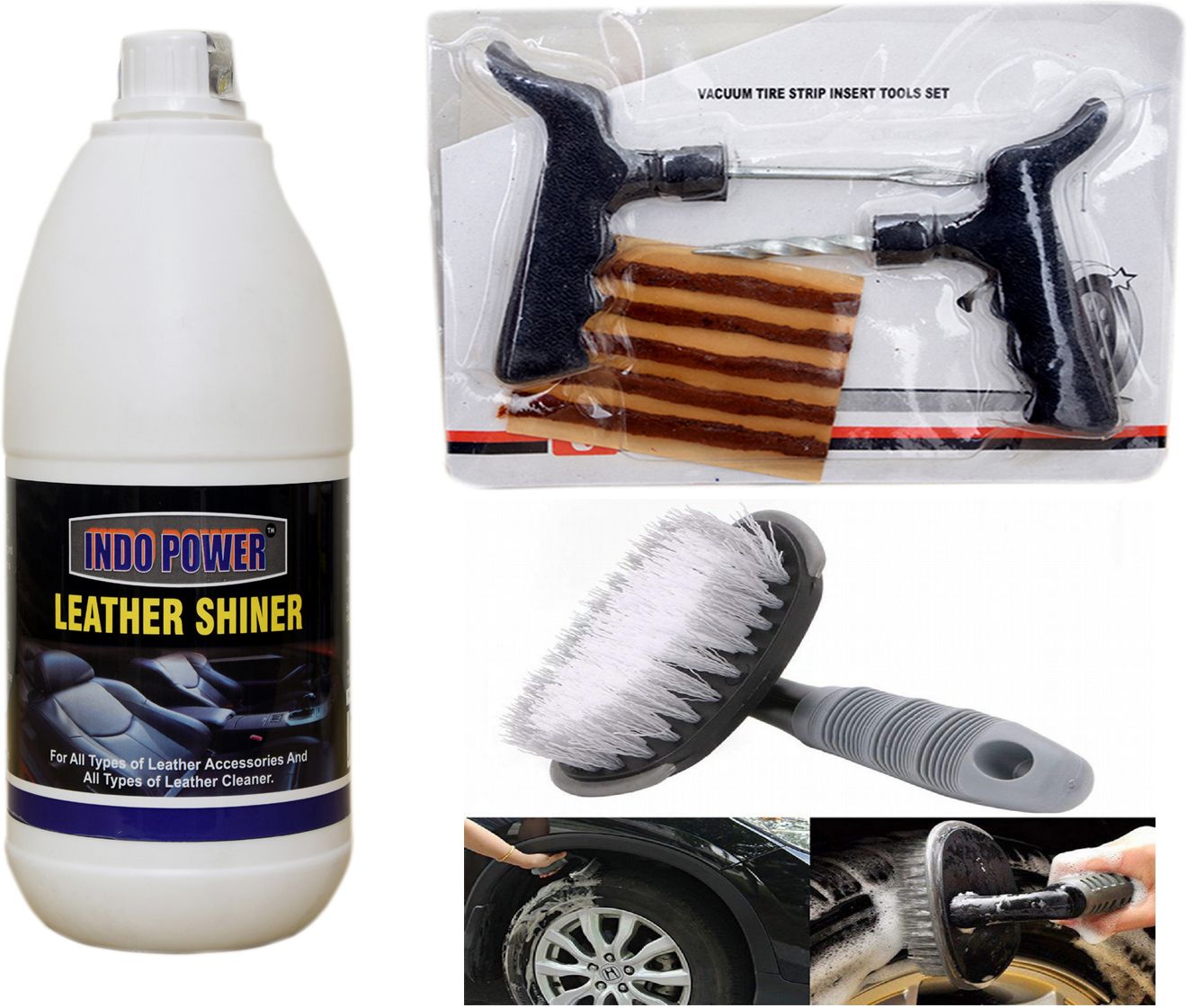 indopower LEATHER SHINER 1ltr+ Tubelass smart Panchar Kit.+All Tyre Cleaning Brush Combo-picture-45