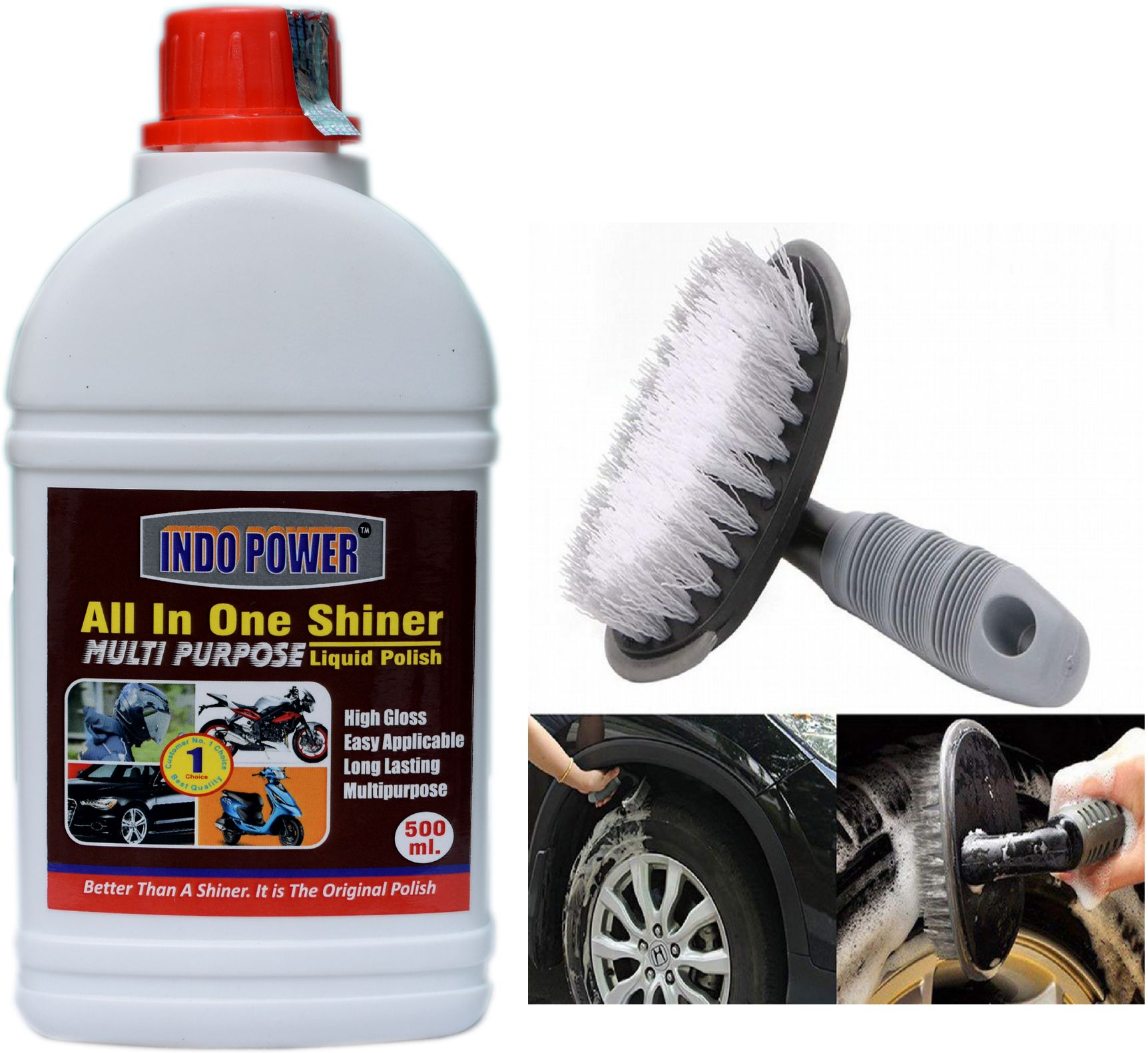 indopower ALL IN ONE SHINER 500ml.+All Tyre Cleaning Brush Combo-picture-24