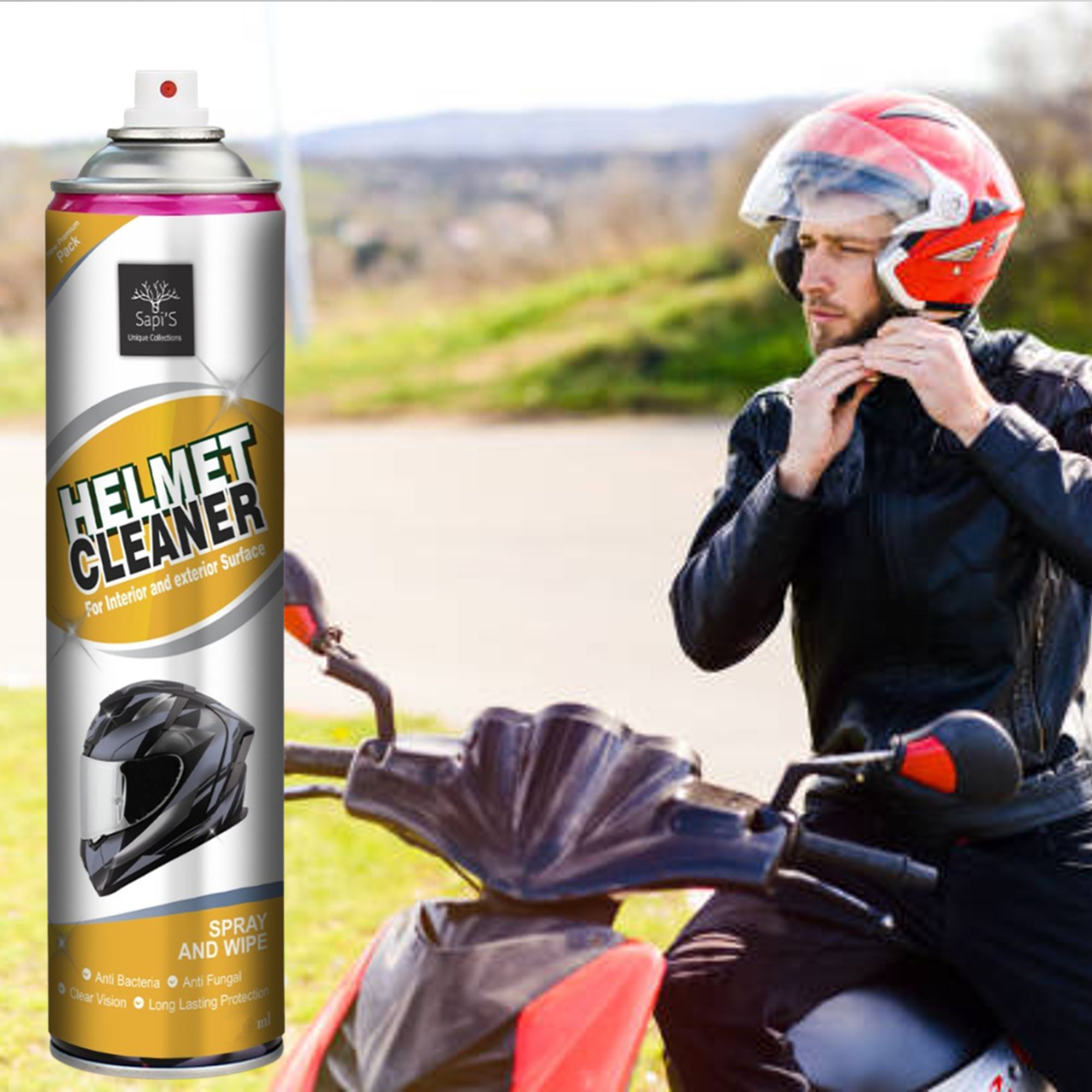 sapi's Helemt Cleaner 500ml Bike Helmet Cleaner Foam 500ml – Removes Dirt, Sweat & Odor Vehicle Interior Cleaner-picture-27