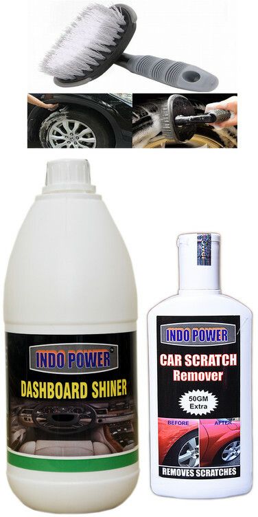 indopower DASHBOARD SHINER 1ltr+ Scratch Remover 200gm.+All Tyre Cleaning Brush Car Washing Liquid-picture-28