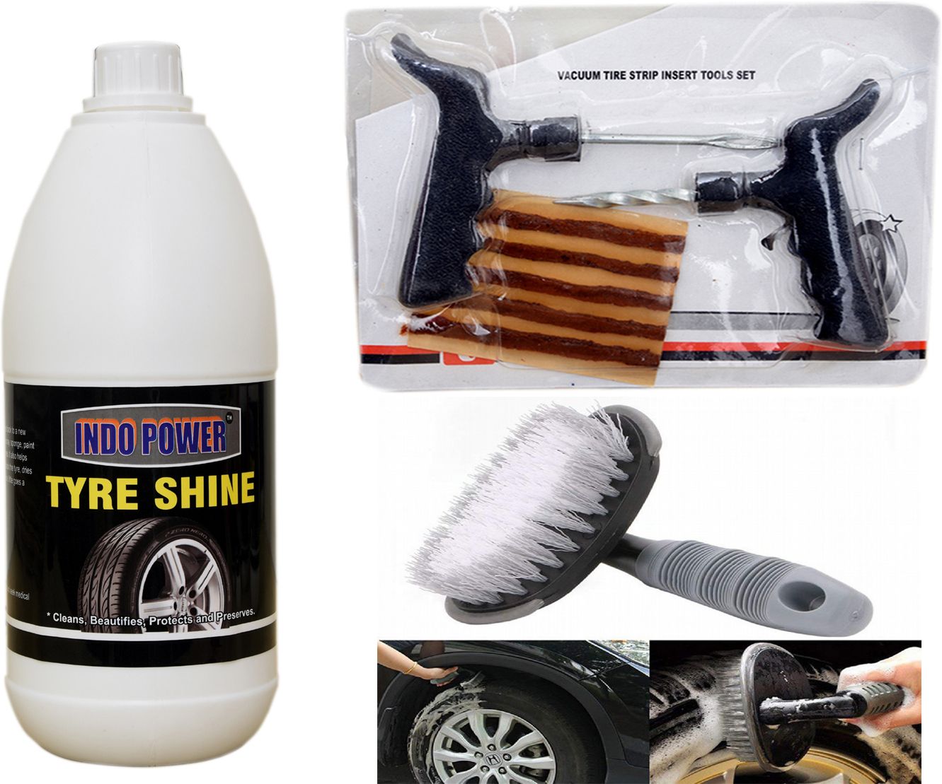 indopower TYRE SHINER 1ltr+ Tubelass smart Panchar Kit.+All Tyre Cleaning Brush Combo-picture-18