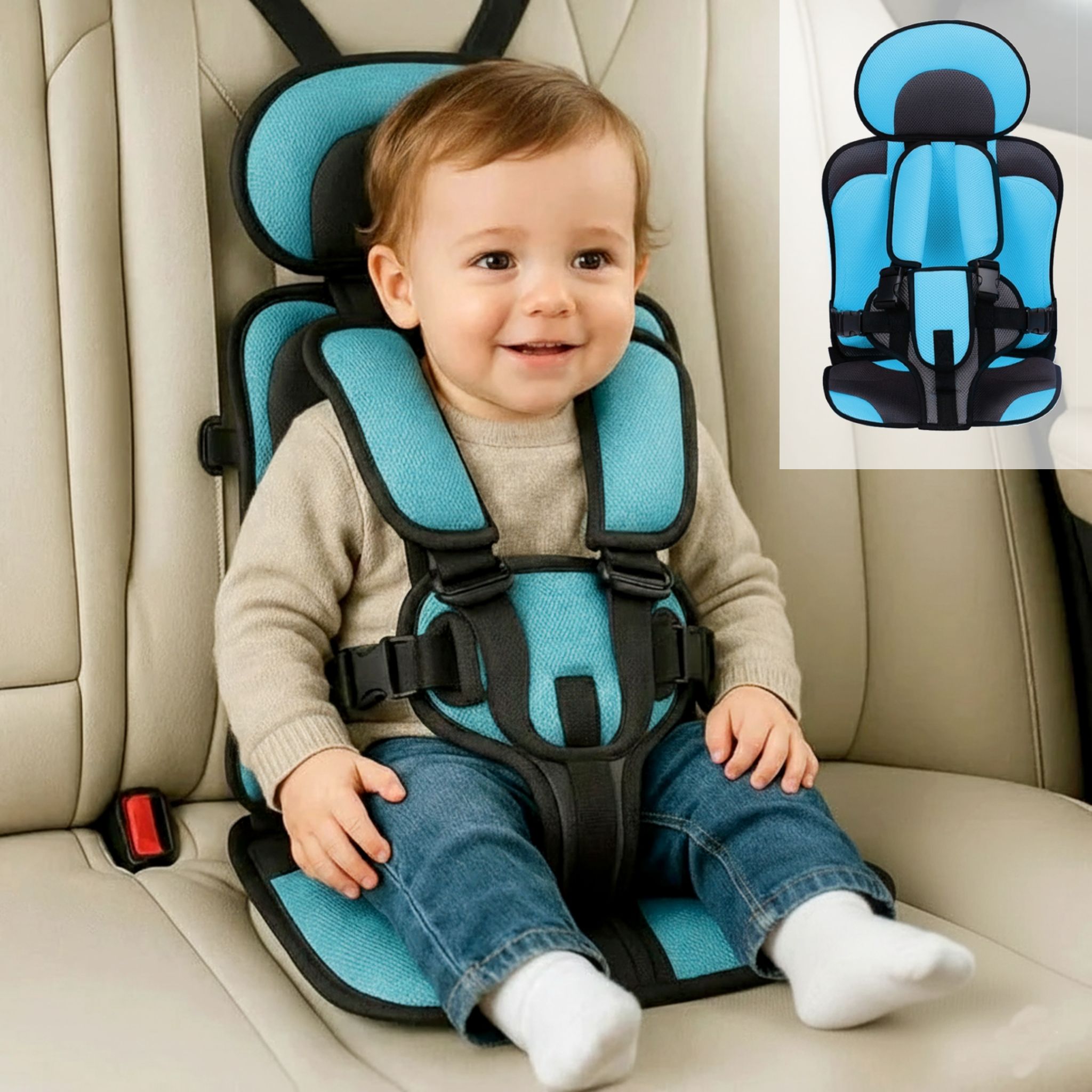 Baby Car Seat Belt Toddler Seat Cushion with Safety Strap Cars Baby Seat - Blue Baby Car Seat