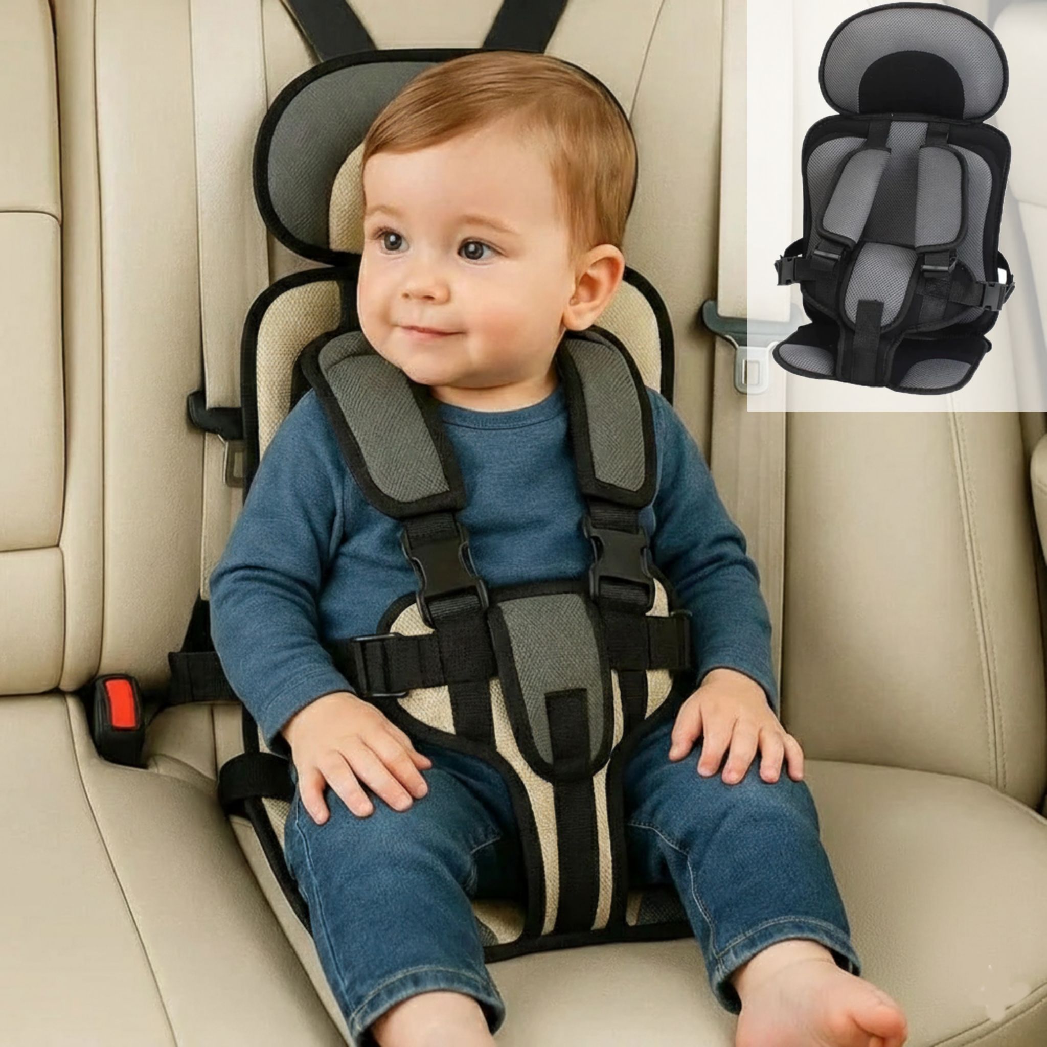 Baby Car Seat Belt Toddler Seat Cushion with Safety Strap Cars Baby Seat - Blue Baby Car Seat