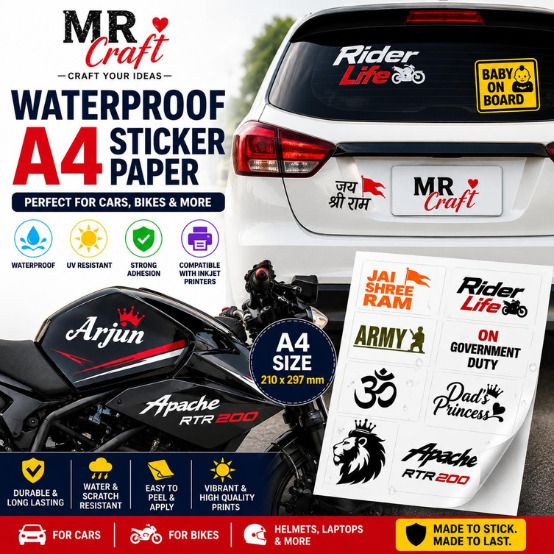 Waterproof A4 Sticker Paper for Car Stickers, Bike Decals, Labels Self Adhesive Printable Vinyl Sheets A4 130 gsm A4 paper-image-15