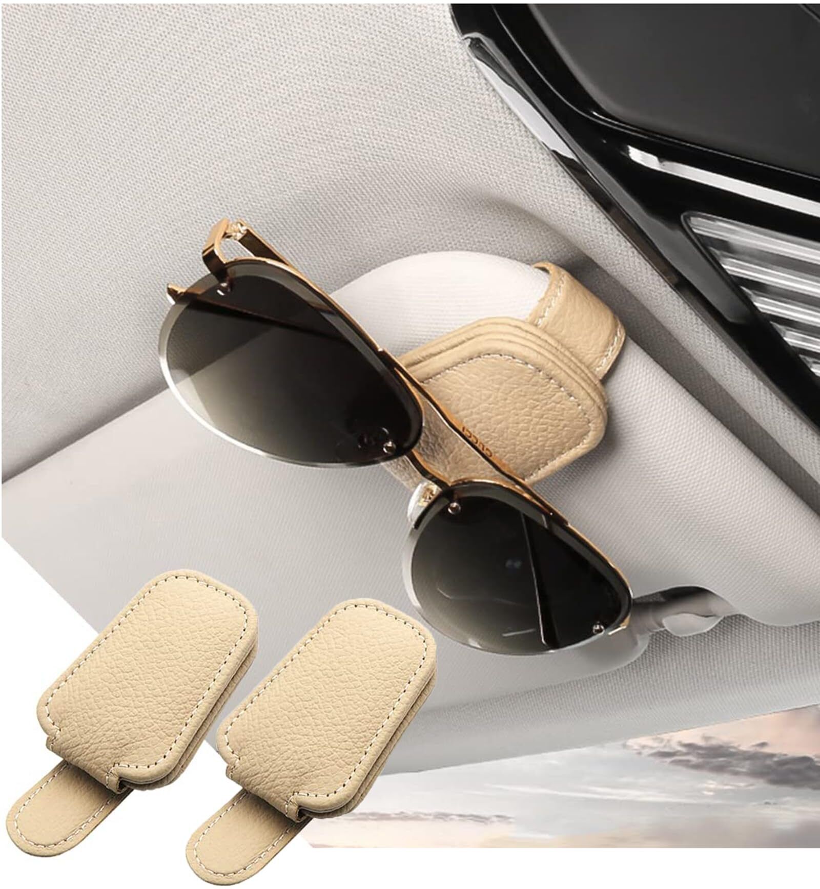 Car Visor Sunglasses Holder Beige Black Car Sunglass Clip Holder-image-21