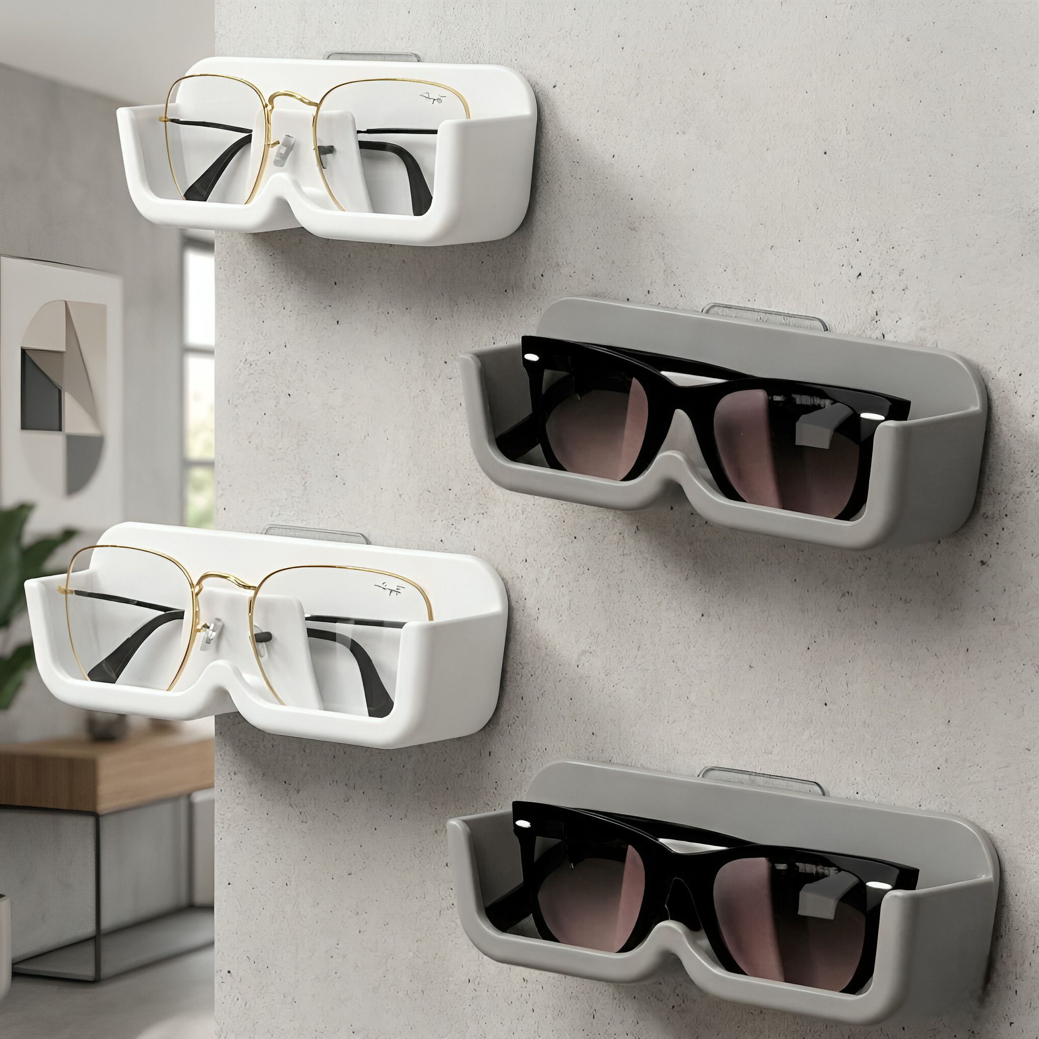Spectacle Holder Stand - Pack of 4 (Grey & White) White, Grey Car Sunglass Clip Holder-image-9