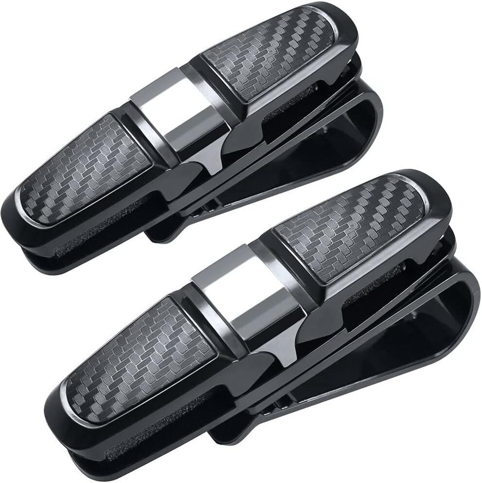 Glasses Holder for Car Sun Visor, 2 Pack Double-Ended 180 Degree Rotatable Black Car Sunglass Clip Holder
