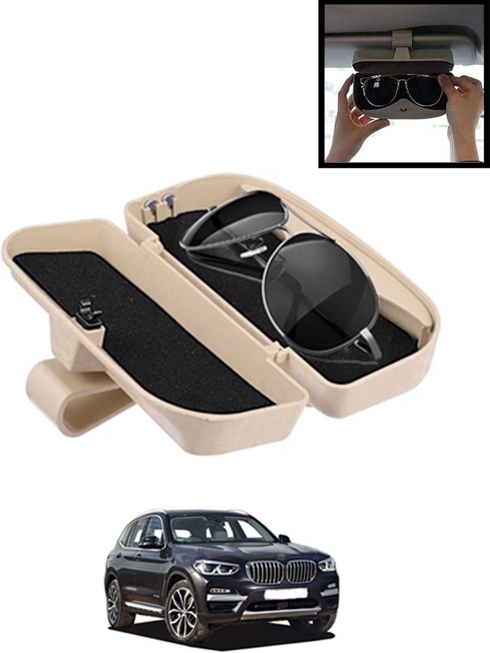 Beige Sunglass Protective Holder For Car Dashboard Universal -310 White Car Sunglass Clip Holder-image-7