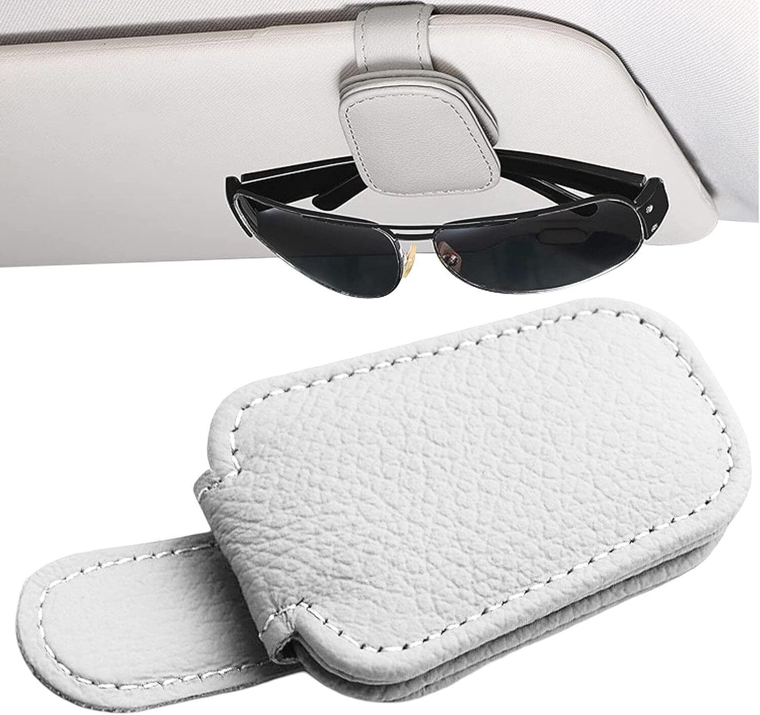 Magnetic Car Sunglasses Holder Leather Eyeglass Clip for Sun Visor Universal Grey Car Sunglass Clip Holder-image-48