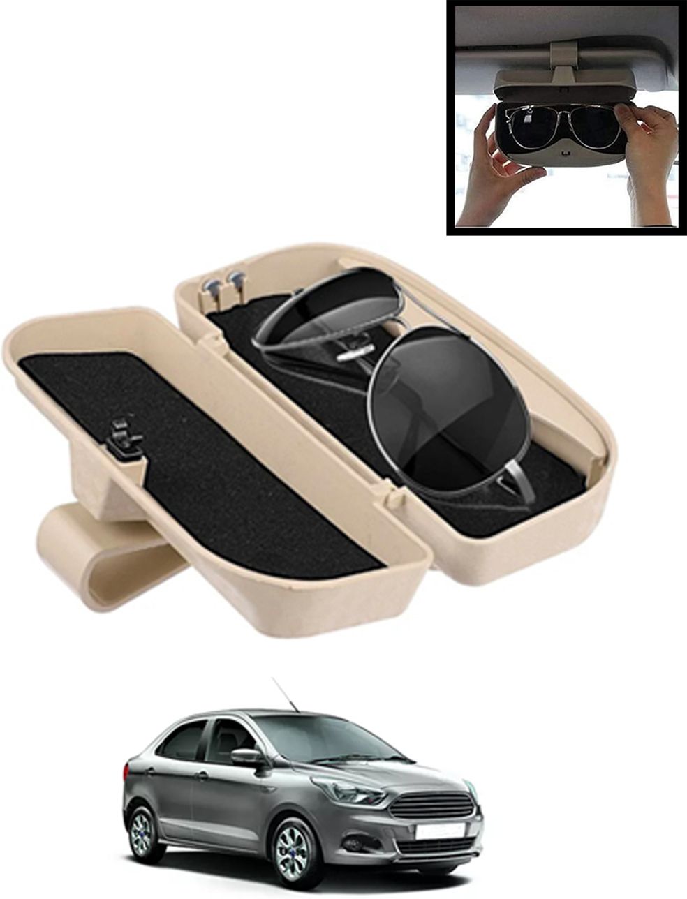 Beige Sunglass Protective Holder For Car Dashboard Universal -23 White Car Sunglass Clip Holder-image-12