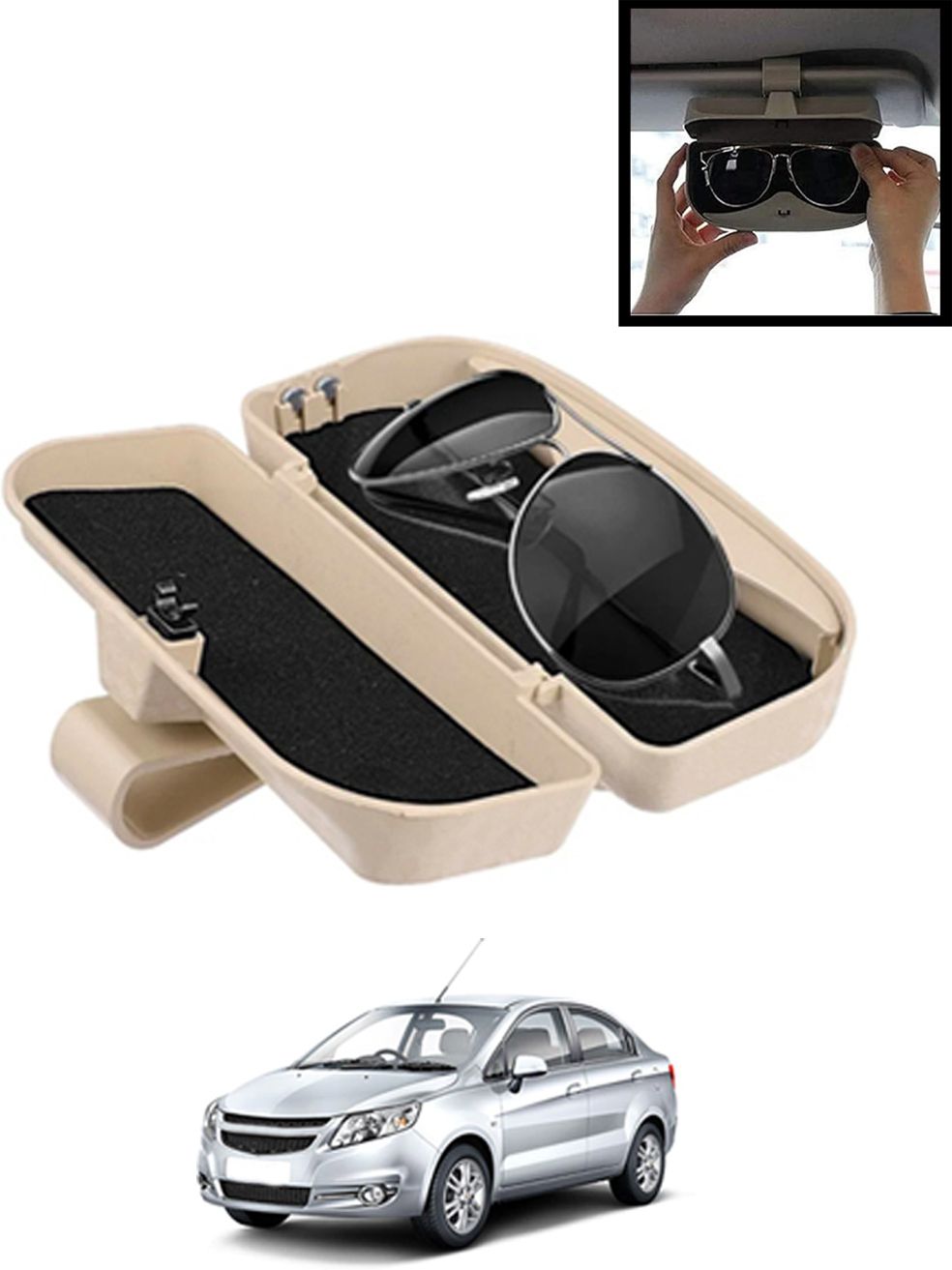 monolive Beige Sunglass Protective Holder For Car Dashboard Universal -235 White Car Sunglass Clip Holder-picture-10