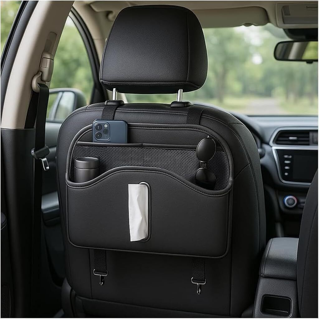sthira PU Leather Car Back Seat Organizer Vehicle Tissue Dispenser-picture-19