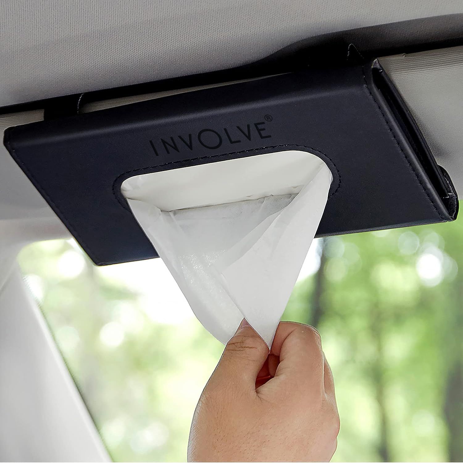Sun Visor Tissue Holder – Black | Car Dashboard Leather Napkin Box Holder Vehicle Tissue Dispenser