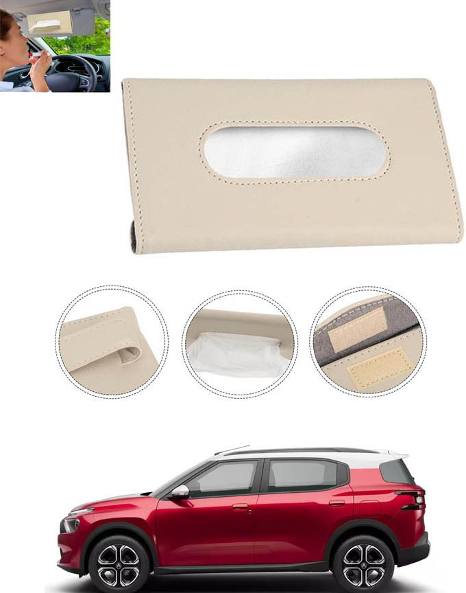 Universal Leatherite Beige Rectangle Tissue Paper Box/Dispencer For Car-43 Vehicle Tissue Dispenser-image-15