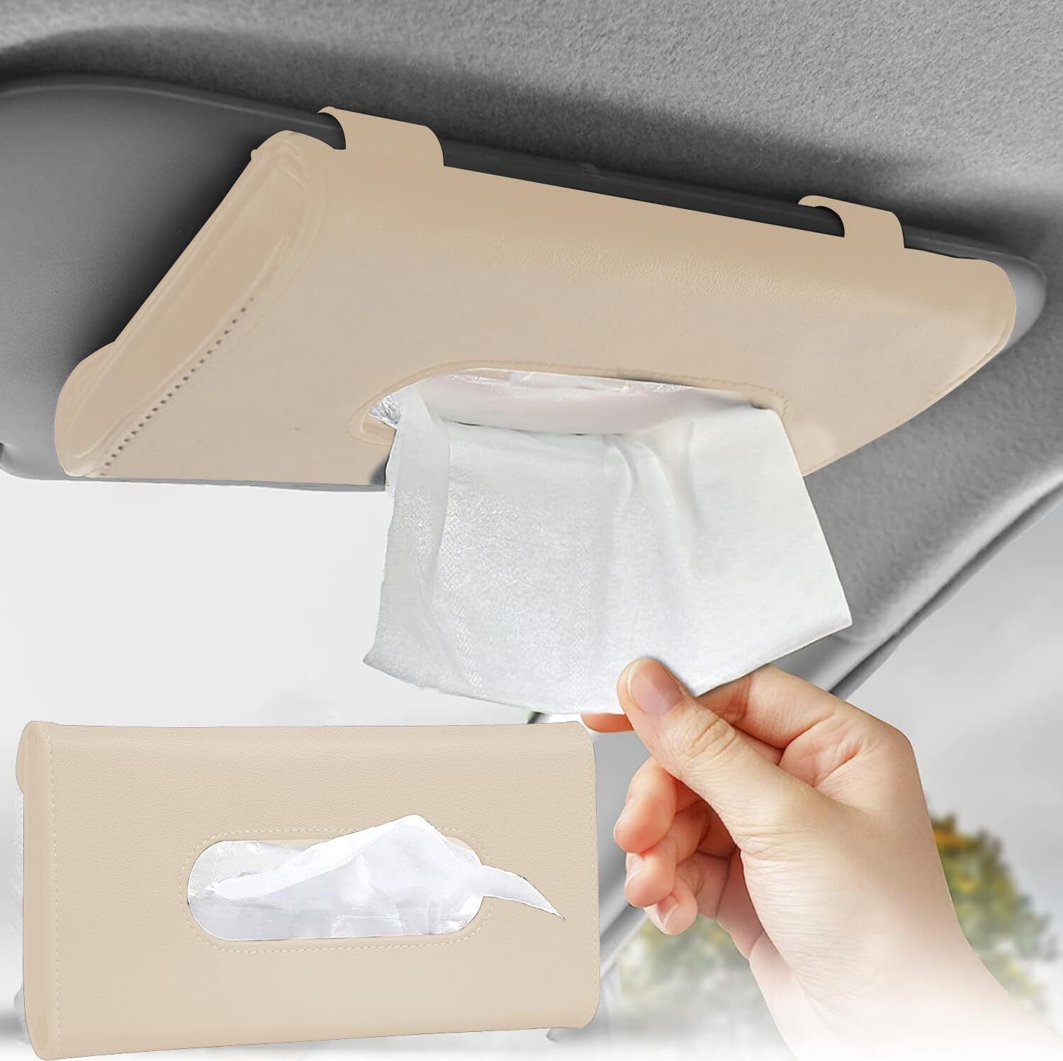 allextreme Car Tissue Holder PU Leather Sun Visor Napkin Organizer Tissue-Paper Storage Bag Vehicle Tissue Dispenser-picture-24