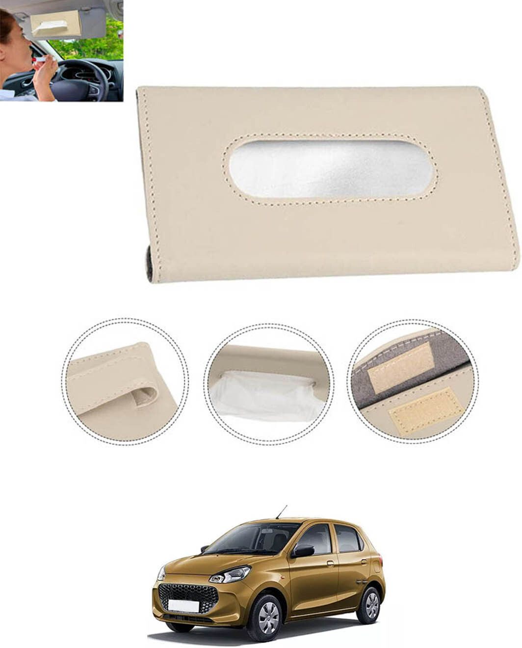 Universal Leatherite Beige Rectangle Tissue Paper Box/Dispencer For Car-14 Vehicle Tissue Dispenser-image-43