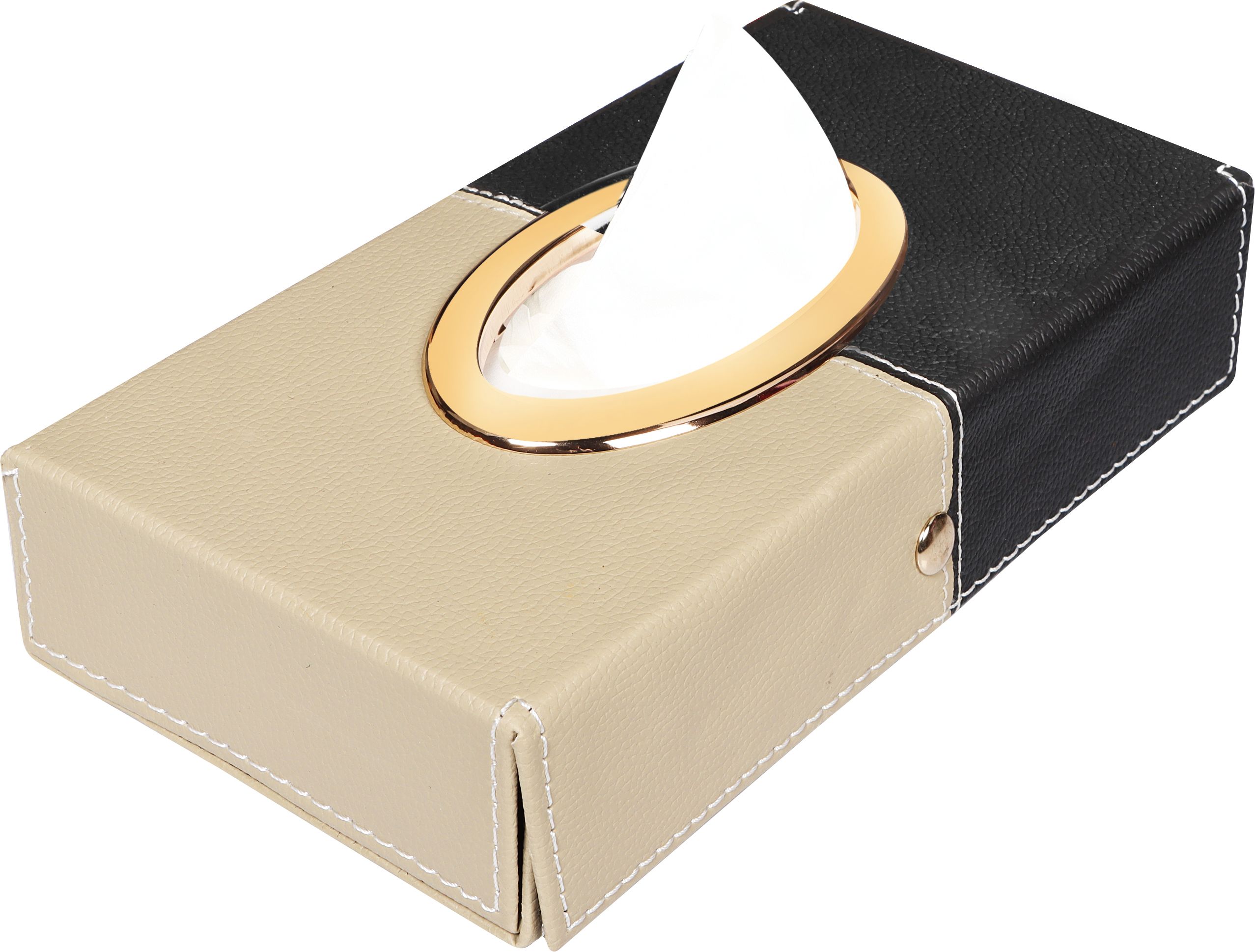 Black-Beige Tissue Box Leatherette Vehicle Tissue Dispenser-image-0