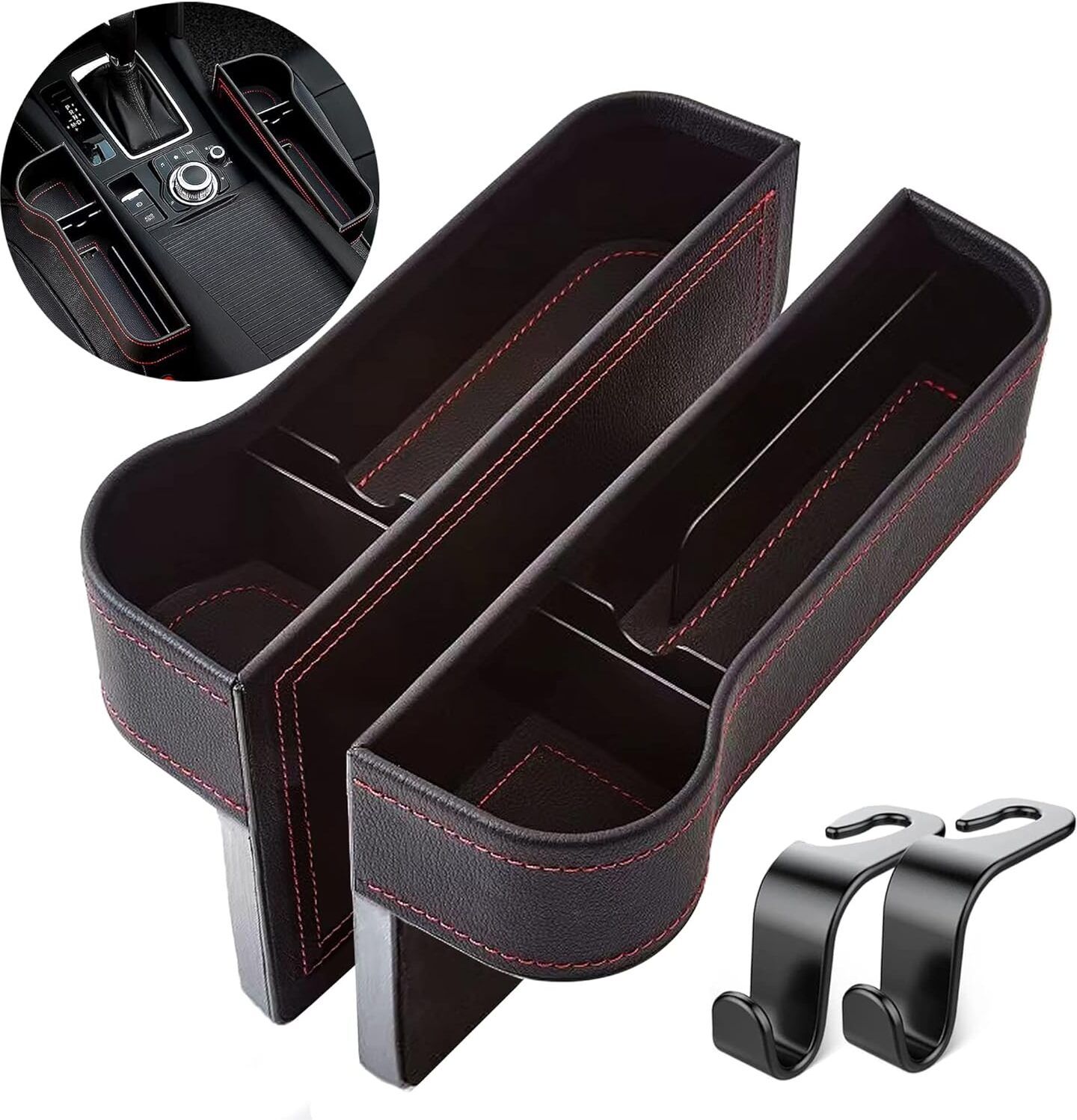 Filler Organizer with Hooks – PU Leather Storage Pocket Set (PACK OF -2) Vehicle Tissue Dispenser