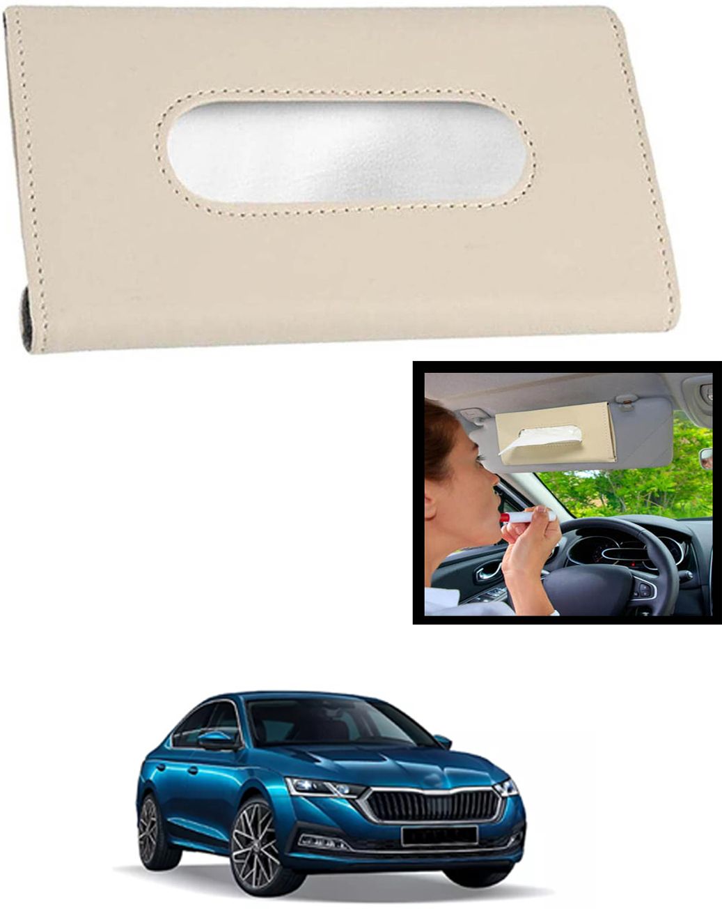 maties Universal Leatherite Rectangle Beige Tissue Box For Car/office/Home-198 Vehicle Tissue Dispenser-picture-44