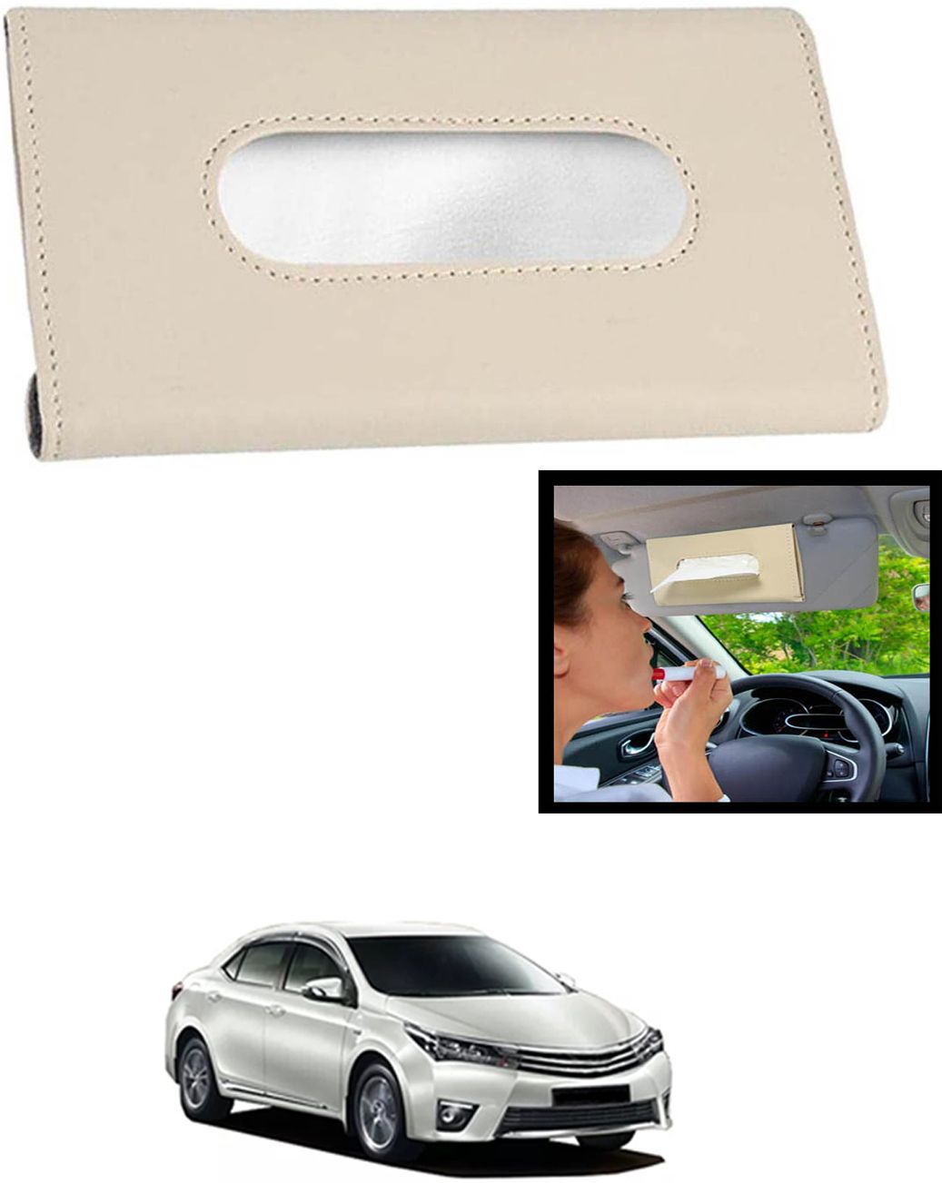 maties Universal Leatherite Rectangle Beige Tissue Box For Car/office/Home-10 Vehicle Tissue Dispenser-picture-45
