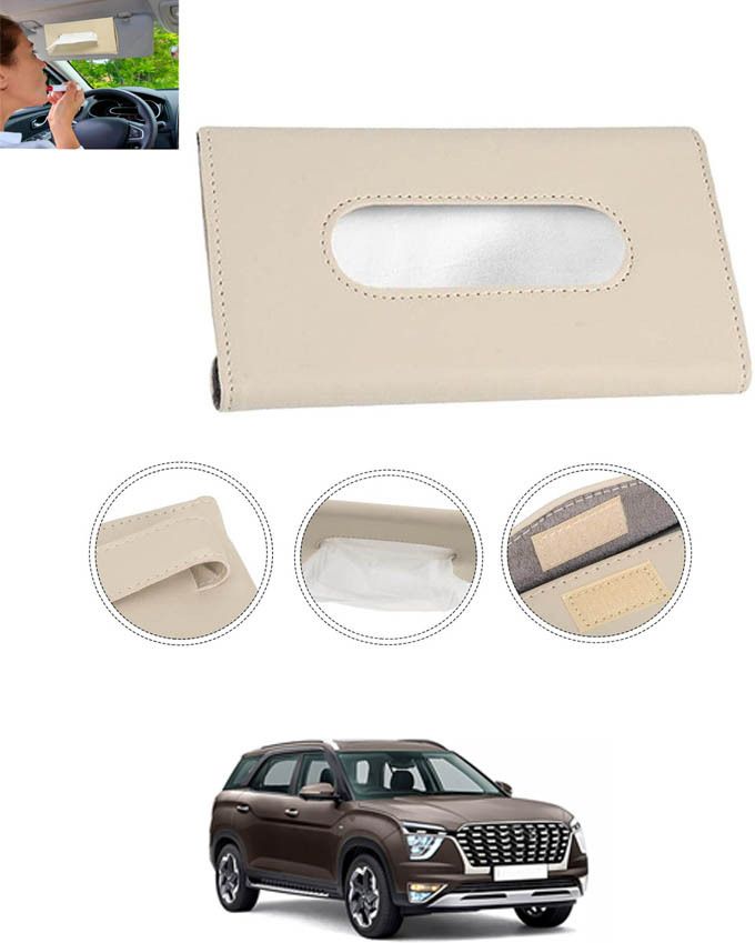 Universal Leatherite Beige Rectangle Tissue Paper Box/Dispencer For Car-07 Vehicle Tissue Dispenser-image-3
