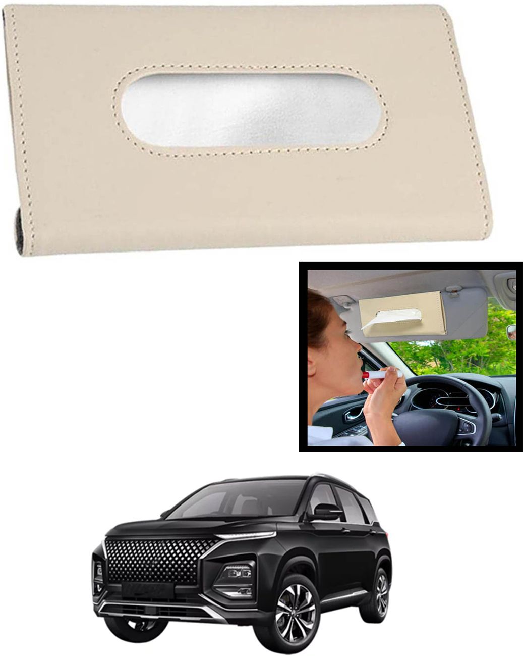 maties Universal Leatherite Rectangle Beige Tissue Box For Car/office/Home-138 Vehicle Tissue Dispenser-picture-45