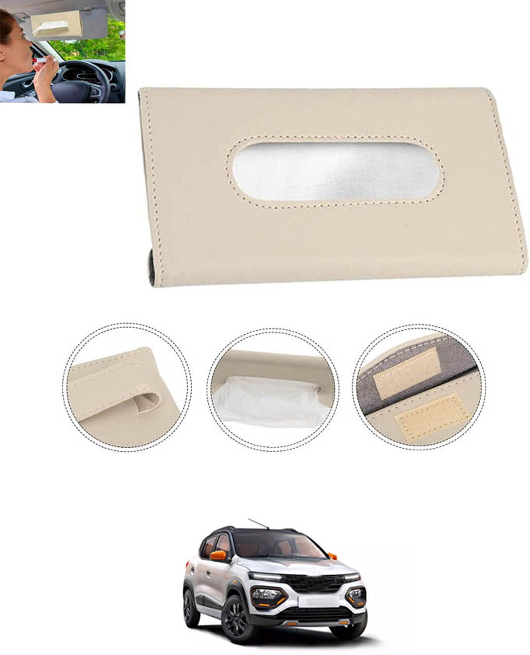 Universal Leatherite Beige Rectangle Tissue Paper Box/Dispencer For Car-171 Vehicle Tissue Dispenser-image-8