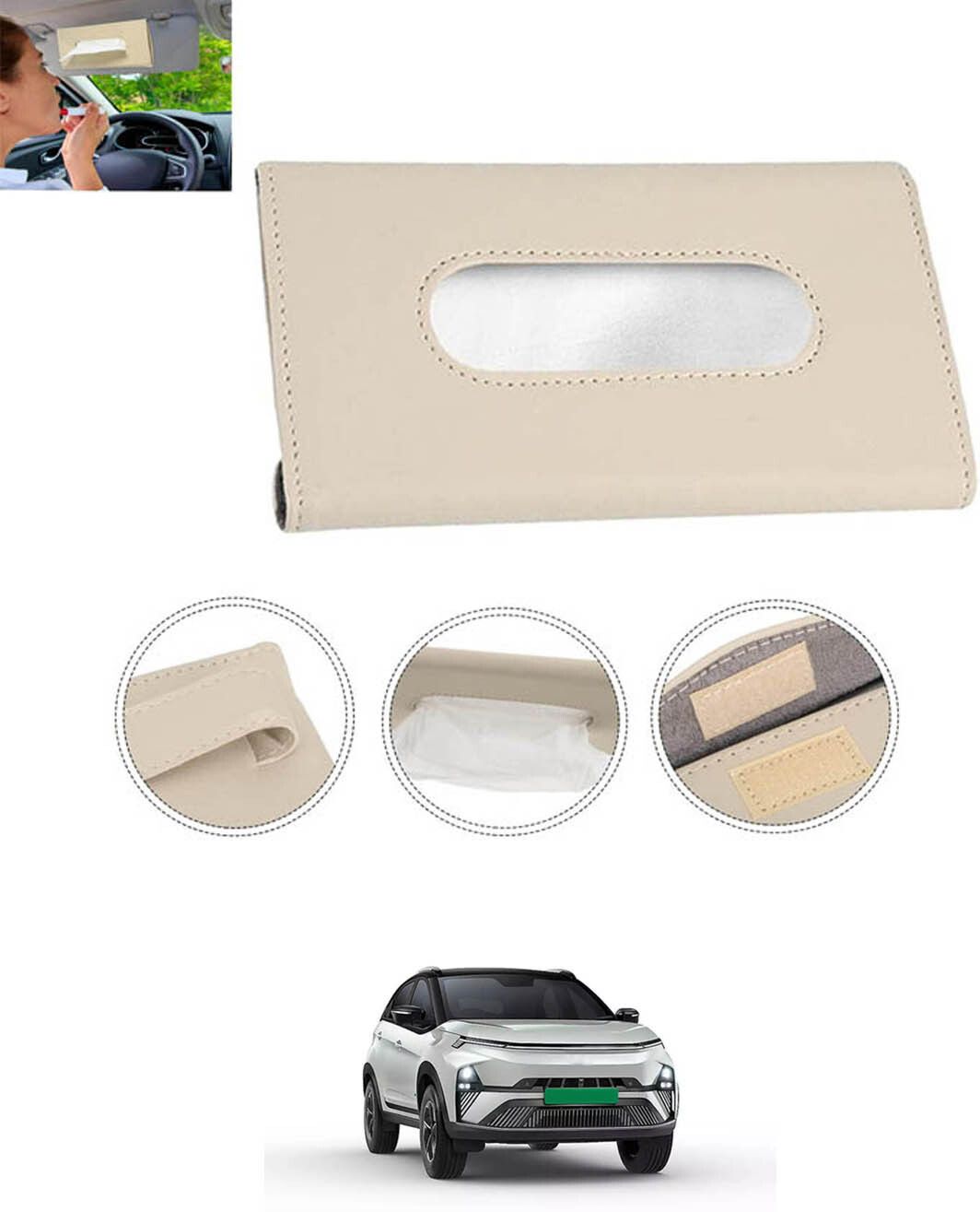 Universal Leatherite Beige Rectangle Tissue Paper Box/Dispencer For Car-194 Vehicle Tissue Dispenser-image-32