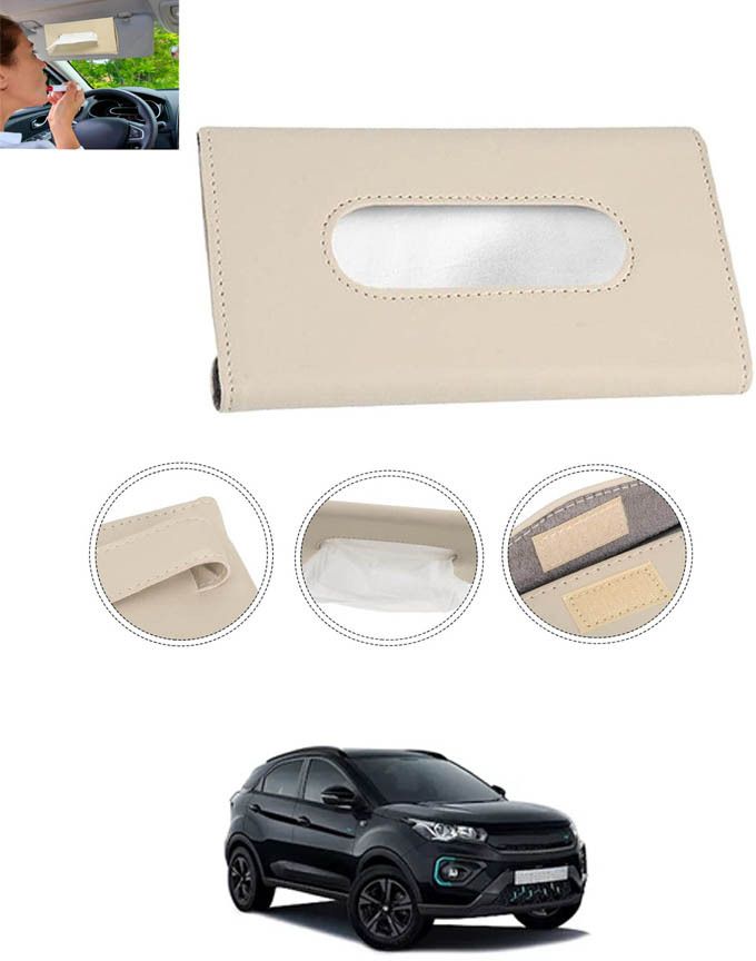 Universal Leatherite Beige Rectangle Tissue Paper Box/Dispencer For Car-192 Vehicle Tissue Dispenser-image-0