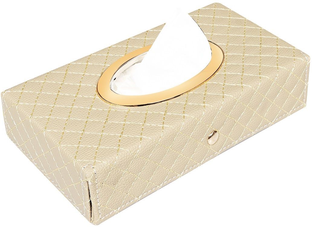 Beige-Tissue Box Leatherette Vehicle Tissue Dispenser