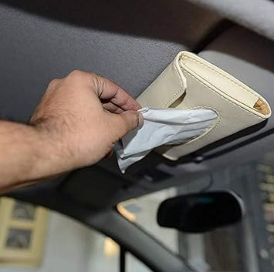 Sun Visor Napkin Box Holder Beige Vehicle Tissue Dispenser