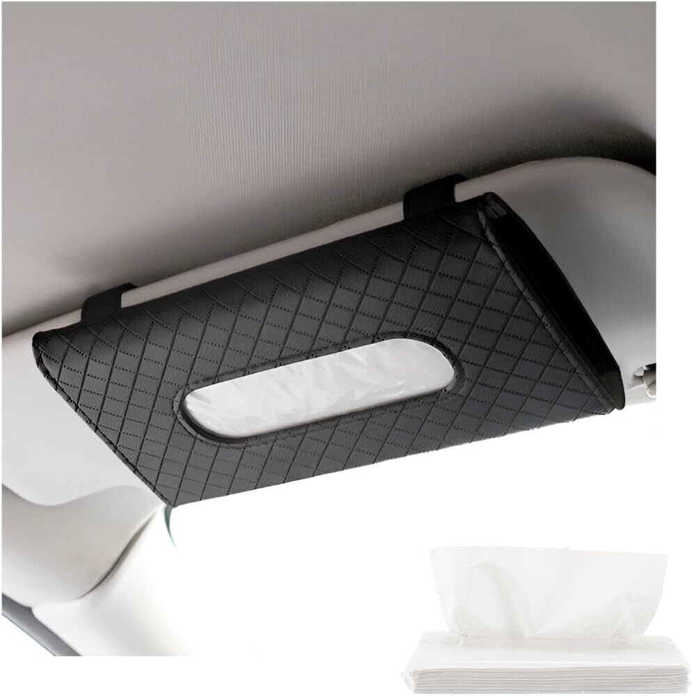 vishbin PU Leather Car Sun Visor Back Seat Tissue Napkin Box Holder Vehicle Tissue Dispenser-picture-2